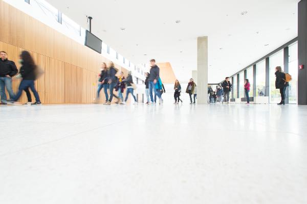 Students walking in the hallways of the BMC.