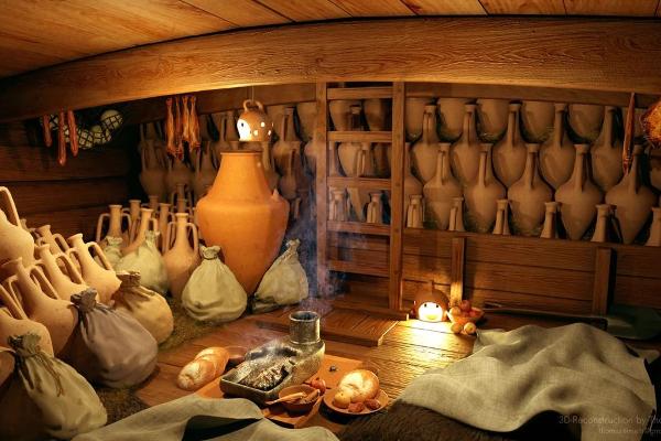 Packed interior of roman transport vessel.