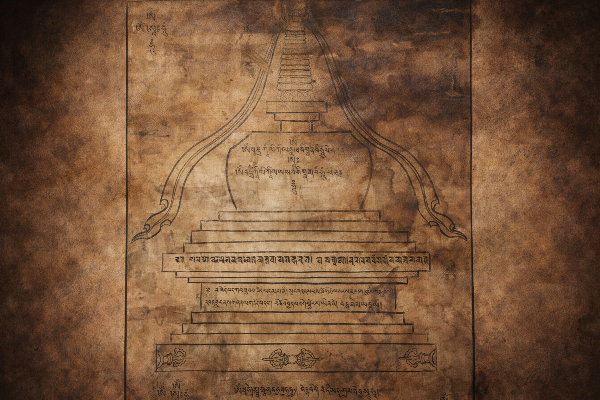 Drawing of a stupa.
