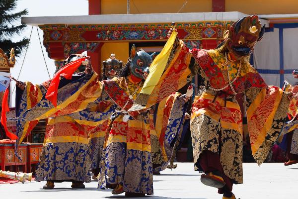 Dancing monks in Tashi Jong, India
