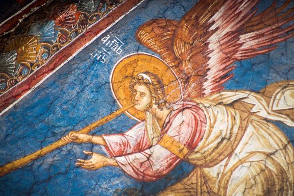 Detailausschnitt eines Freskos mit St. Gabriel