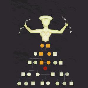 KeyArtwork von MySocialBeIng mit einer Figur, die DNA Stränge hält und einem stammbaumartiges Gebilde darunter.