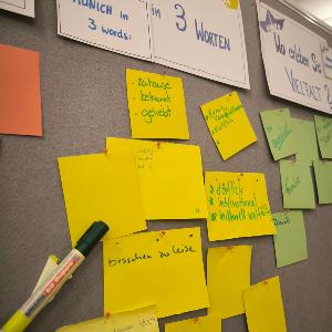 Post-It Wand: München in drei Worten