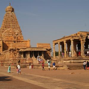 Blick auf den Brihadisvara-Tempel, Thanjavur, Tamil Nadu