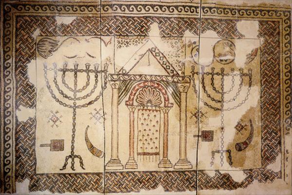 Synagogenmosaik aus Tiberias (Israel), mit Darstellung des Tempels