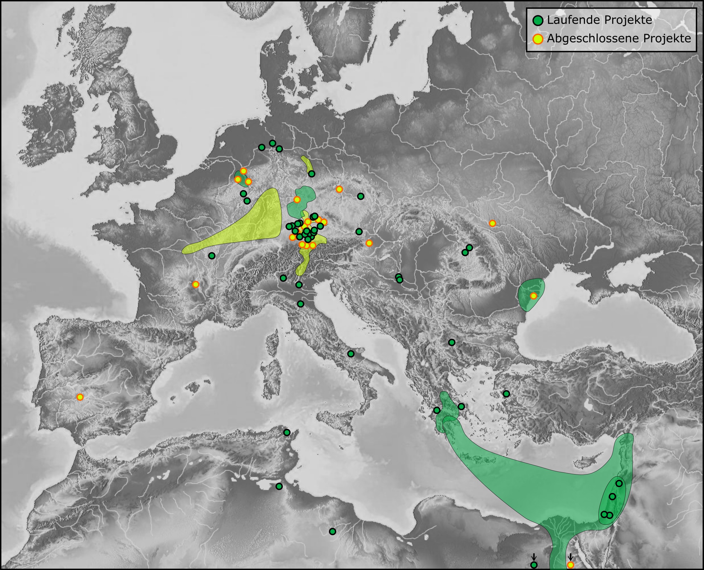 A map showing the most important ongoing and completed VFPA Munich projects.