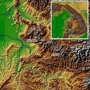 Lapus marked on a topographical map of the carpathian region