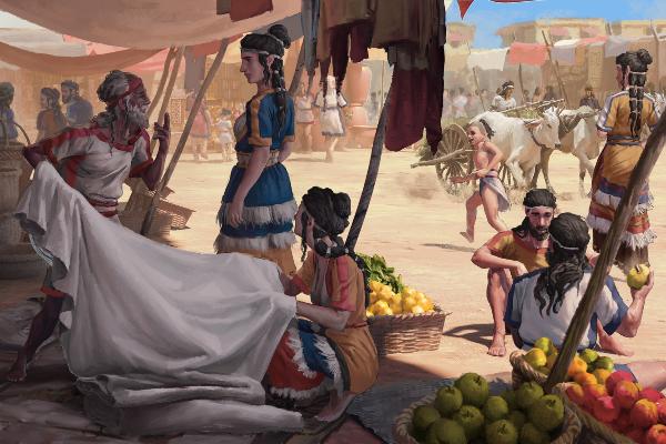 Artist’s impression of a community of the living in Mycenaean Greece