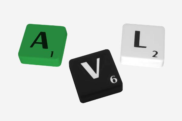 Scrabble-Steine mit den Buchstaben AVL