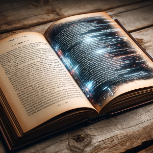 Aufgeschlagenes Buch mit digitalisierter Seite