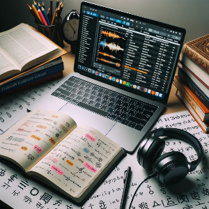 Arbeitsplatz mit Laptop und Büchern