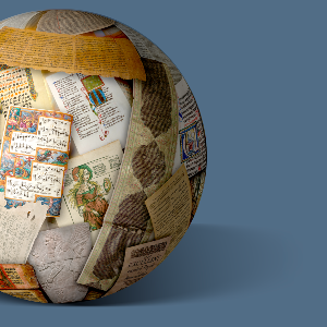 Clusterglobus Globus mit Oberfläche aus Texten und Buchseiten