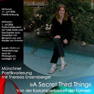 Poster Poetikvorlesung mit Portraitphoto von Theresia Enzensberger