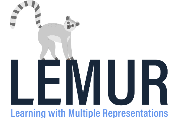 A drawing of a lemur standing on the word LEMUR captioned with the words “Learning with Multiple Representations” .