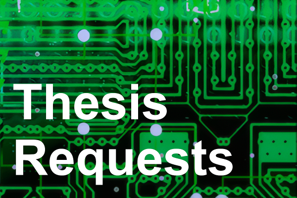 The words Thesis Requests in white superimposed on a black and green background