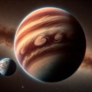 Lebensfreundlicher Mond Realistische Darstellung eines freifliegenden Gasriesenplaneten und seines erdähnlichen Mondes