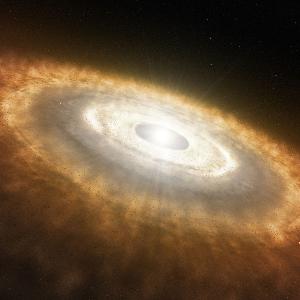 Künstlerische Darstellung eines jungen Sterns mit umliegender Protoplanetaren Scheibe