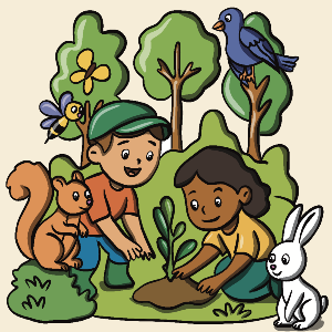 Coloring comic illustration for SDG 15 'Life on Land'