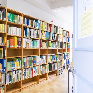 Wall with books in the library