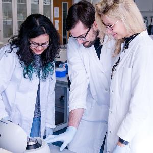 Students at the centrifuge