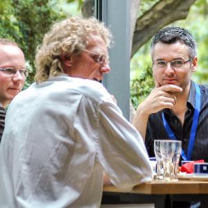 Scientists during lunch break