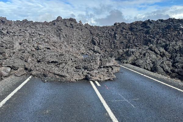 Lava flow crossing the road in Iceland