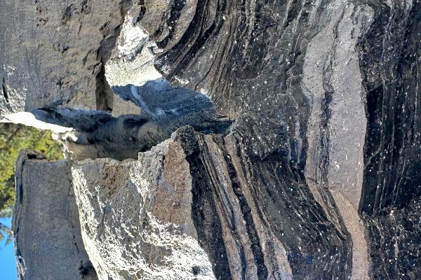 Flow-banded lava in Long Valley, USA