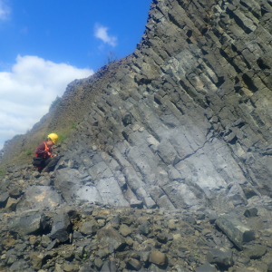 Taking palaeomagnetic samples in Rhön region (Germany)