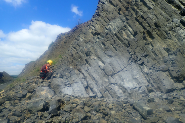 Taking palaeomagnetic samples in Rhön region (Germany)