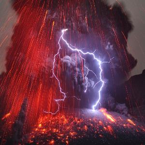 High-speed video frame of volcanic lightning at Sakurajima Volcano (Japan).