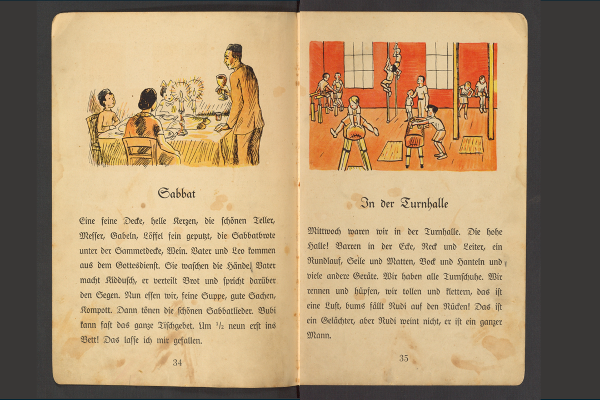 Marx, Cilli: Die Fibel. So schnell geht’s. Leipzig: Rudolf Schick & Co, 1936, p. 34 – 35. (University Library of LMU Munich, 0001/Cohen 20)