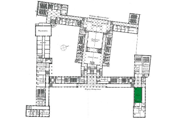 LMU-Hauptgebäude Grundriss, Erdgeschoss 1912 (Beilage zum Band „Domus Universitatis“ (0015/WU 8 16-7548))
