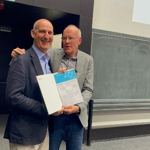 Prof. Matteo Carandini with Prof. Benedikt Grothe during the ceremony for his GSN honorary doctorate in 2026