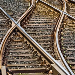 Close-up view of intersecting railway tracks