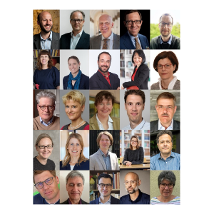 A collage of portraits of the 25 principal investigators of the Cluster of Excellence