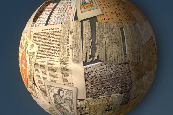 A globe made from old written documents