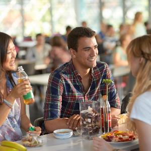 Students on a table in the canteen
