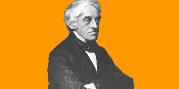Schwarz-weiss Fotografie von LMU-Professor Carl Friedrich Philipp von Martius vor orangem Hintergrund.