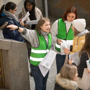 Staff help prospective students find their way around.