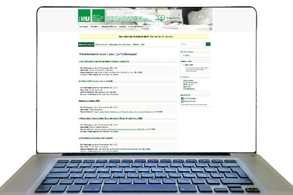 Computerbildschirm mit Inhalt aus VideoOnline, einem Lehrprogramm der LMU
