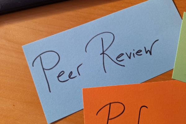 Moderationskarte mit dem Text Peer Review