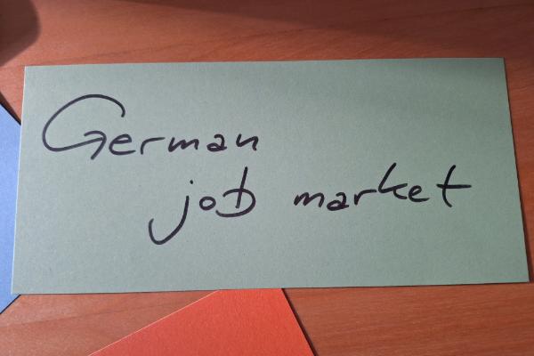 Presentation card with the text German job market