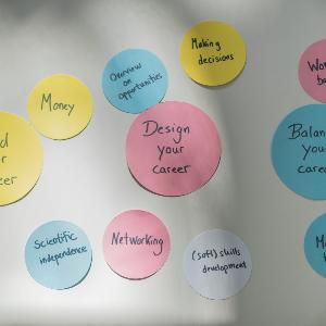 Colorful post-its with career-related labels