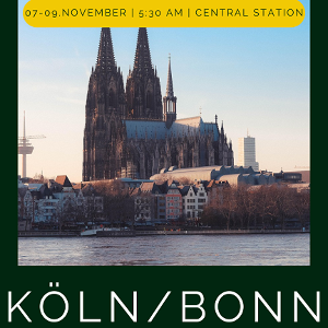 Ankündigung der TutoRIA-Reise nach Köln und Bonn mit Bild vom Kölner Dom
