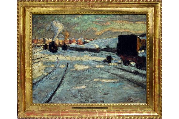 Hermann Pleuer: Bahnhof im Schnee