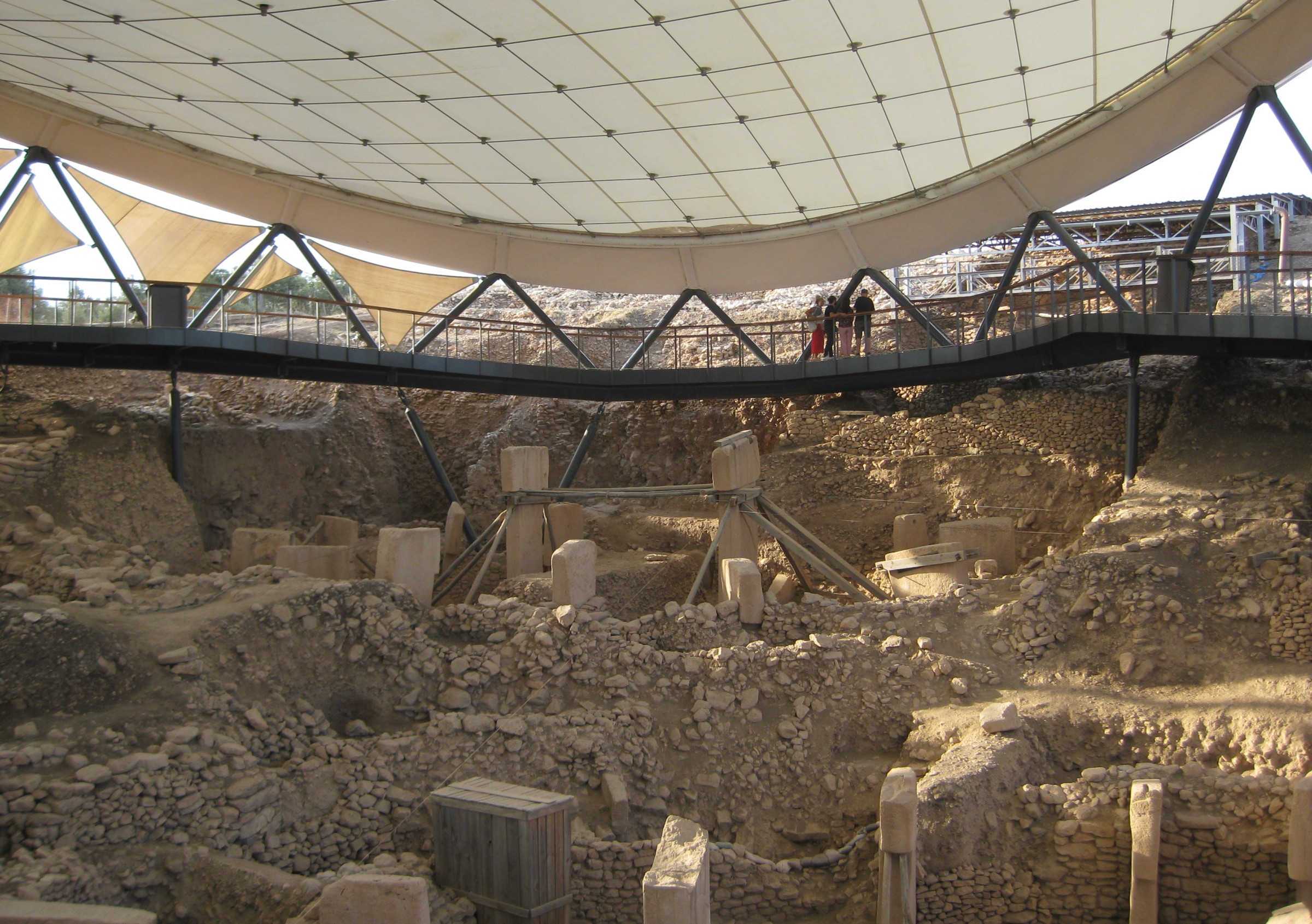 Besucher der Hauptgrabungsstätte Göbekli Tepe unter einem Schutzdach