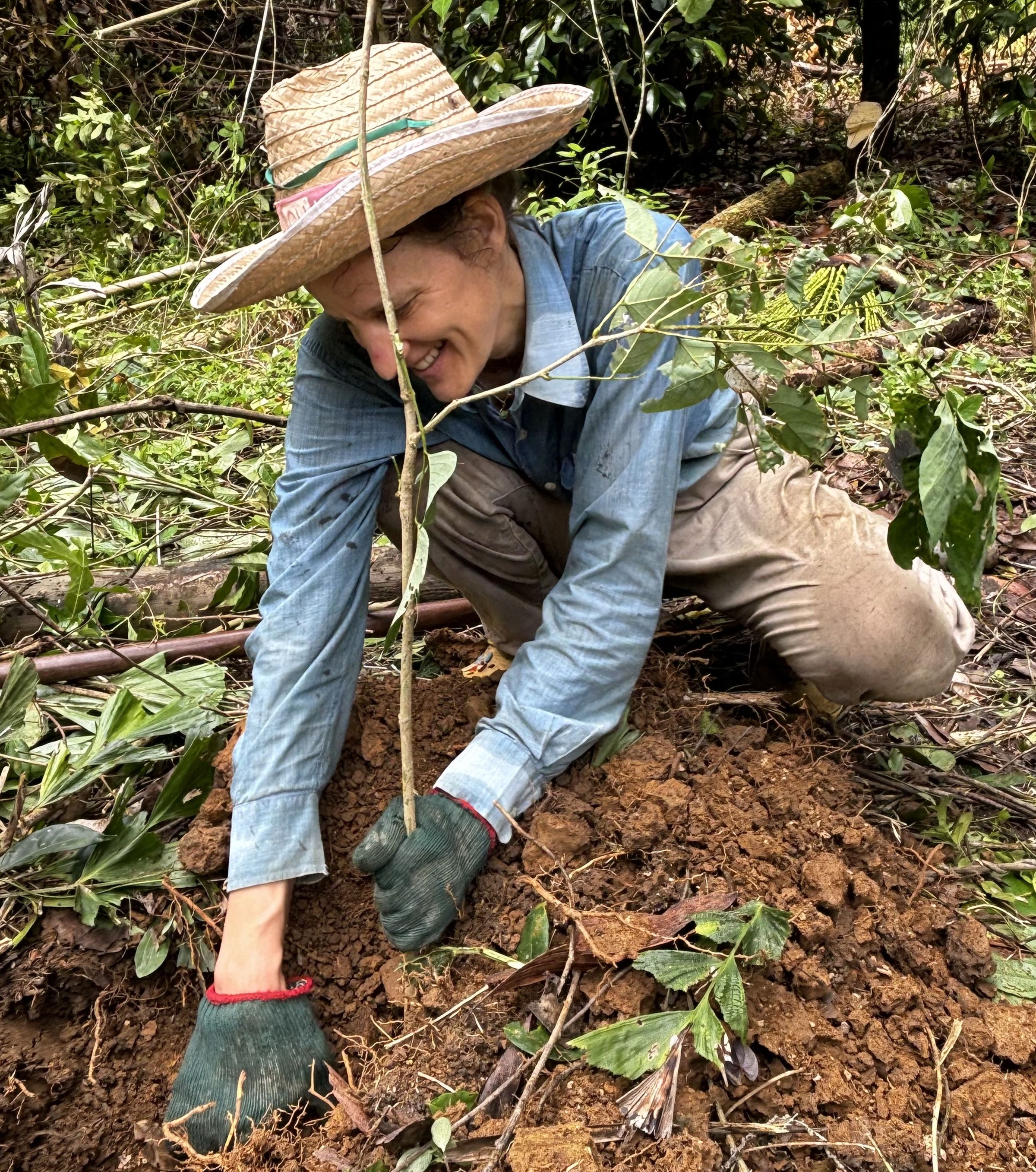 Judith Bopp pflanzt auf einer thailändischen Farm einen Baum