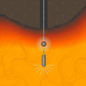 Schematisches Bild einer Sonde im Magma