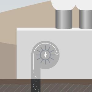 Schematisches Bild eines Geothermie-Kraftwerks mit Turbine