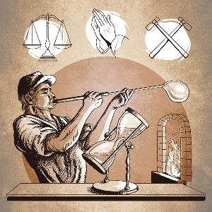 Illustration: Ein Glasbläser macht eine Sanduhr